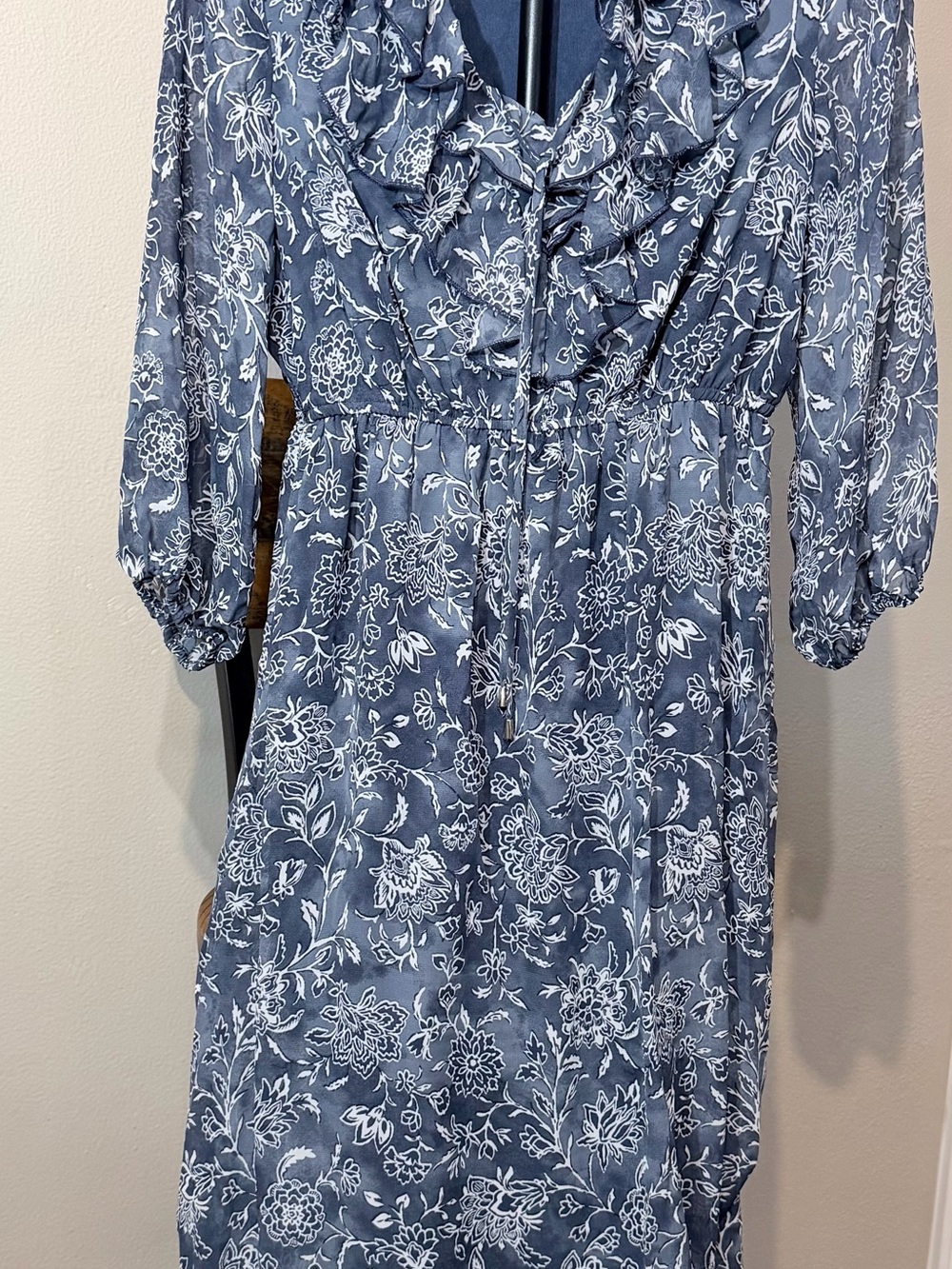 Joie Blue Floral Ruffle-Front Midi Dress